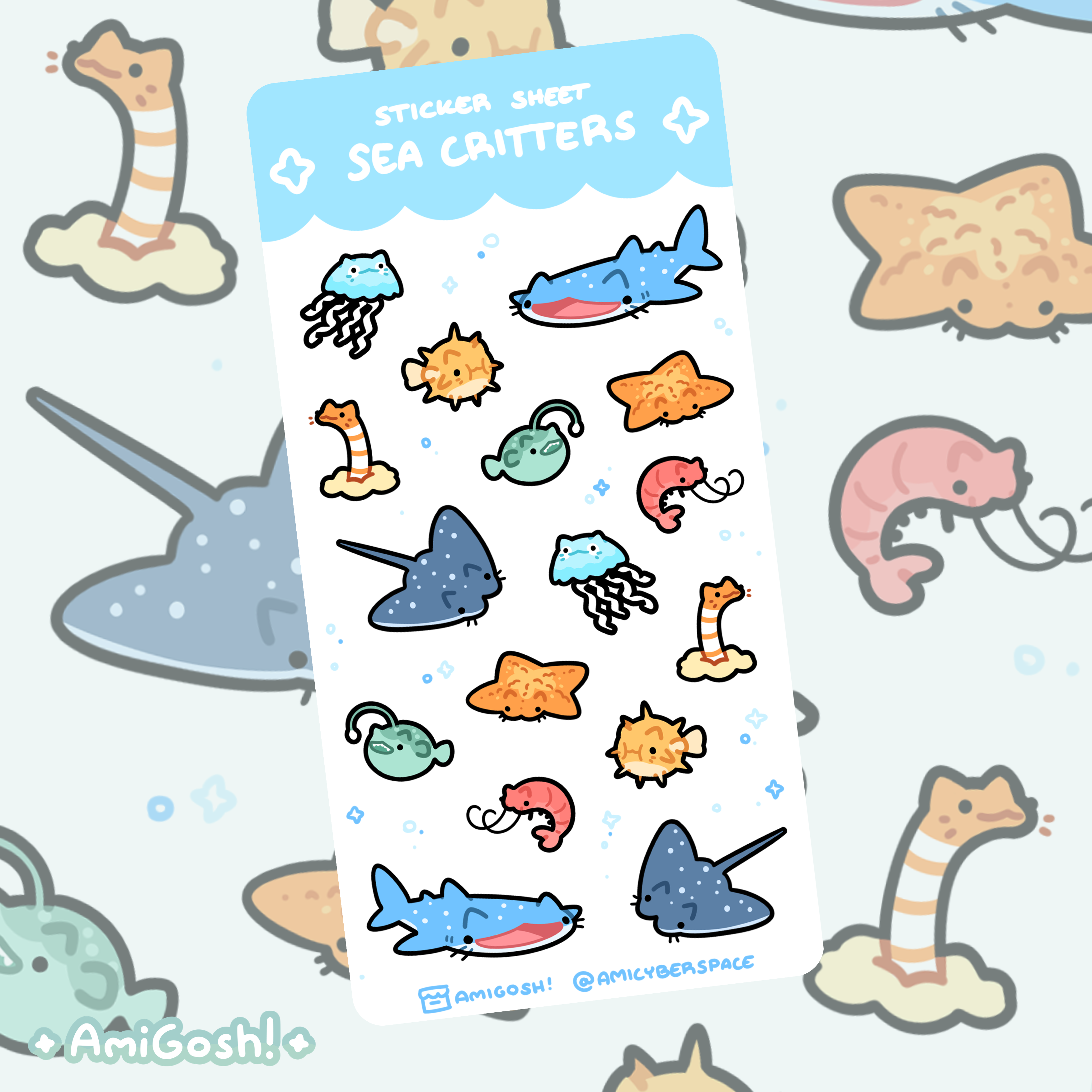 〖 Cat Fish 〗Sea Critters Sticker Sheet