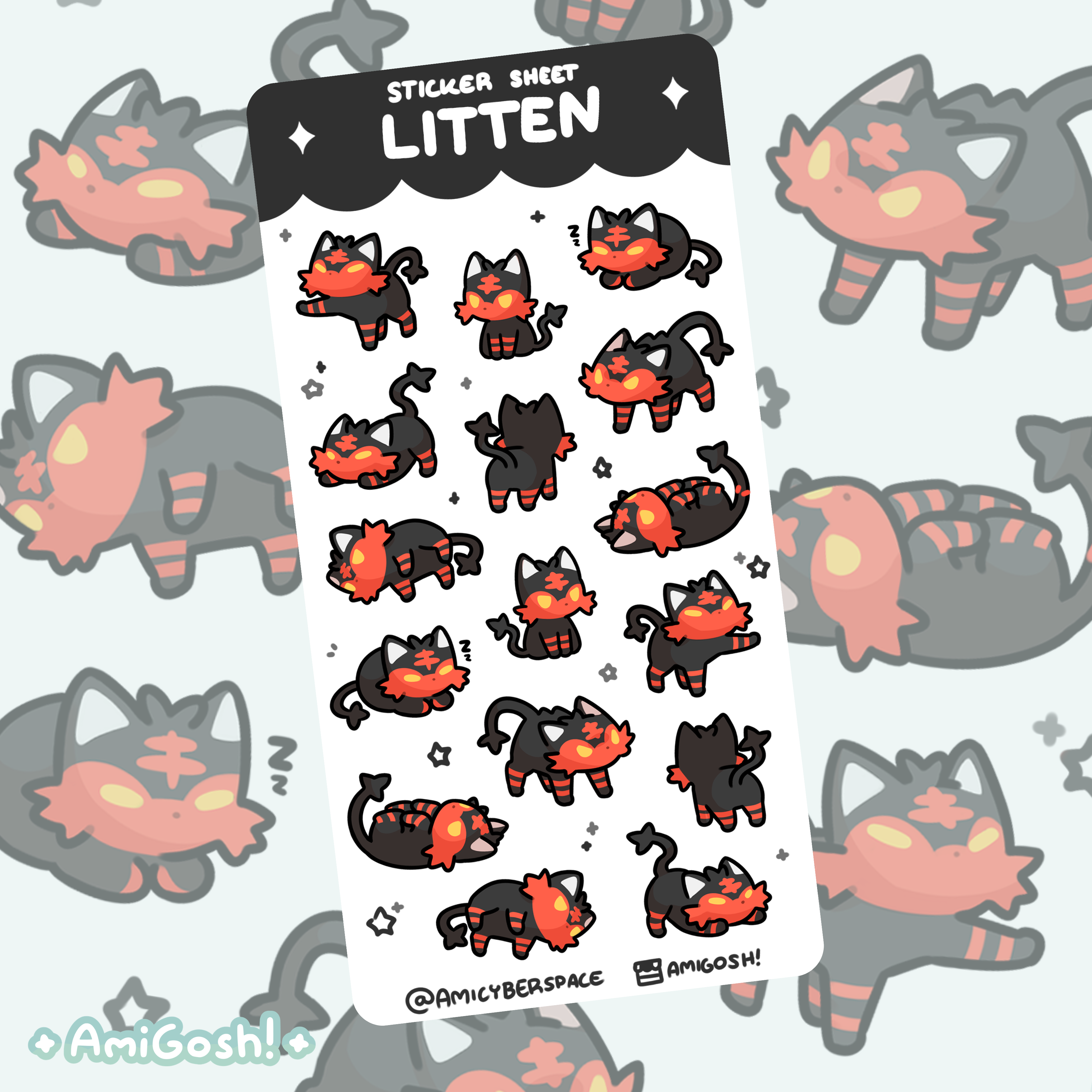 〖 Pokemon 〗Litten Sticker Sheet